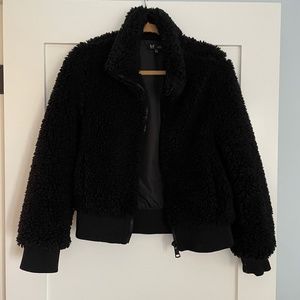 Zara Trf collection shaggy zip up cropped jacket small black soft cozy fleece